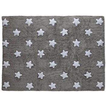 Tappeto geometrico grigio e bianco di Lorena Canals con disegni di stelle