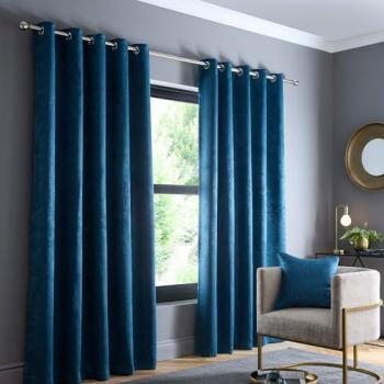 Fusion Strata Dark Teal Dimout Eyelet Curtains