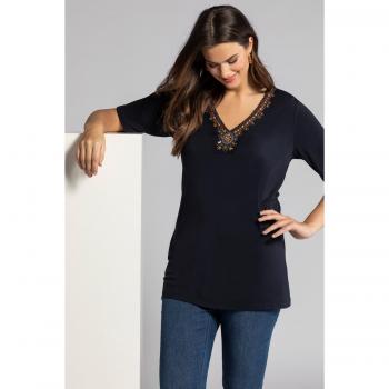 Plus Size V-Neck Bead Detail Knit Top, Blue, Size 24/26, Viscose