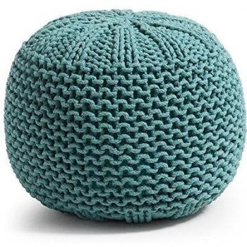 Pouf Kave Home Shott Turquoise Ronde, 50 cm, Coton tissé à la main