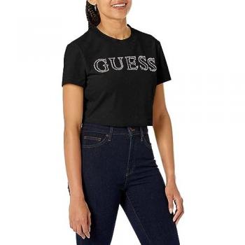 T-Shirt Boxy Fit Noir Avec Logo Strass Femme Taille M
