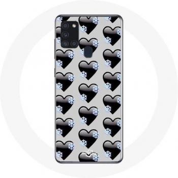 Samsung Galaxy A21S Black Hearts Background Cover