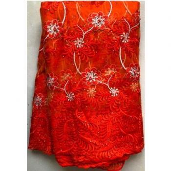 Peach French Net Lace Fabric