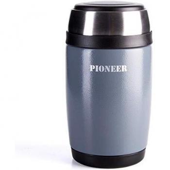 Vacuum Sealed Stainless Steel Food Flask by Pioneer with Built-in Spoon, Grey (8 Hours Heat Retention, 580ml)
