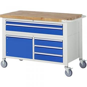 Table de travail avec rangement RAU 8922, 5 tiroirs, 2 étagères, B 1250 x T 700 x H 880 mm