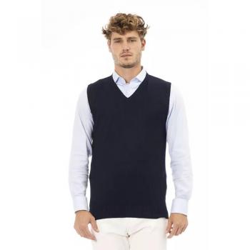 Alpha Studio V-Neck Ribbed Knit Vest Blue XL