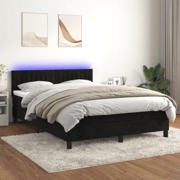 Lit box spring avec matelas et LED noir 140x200 cm en velours