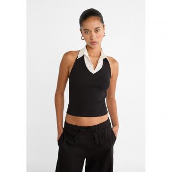 Stradivarius Black Halterneck Top, Size XL – Contrast Design
