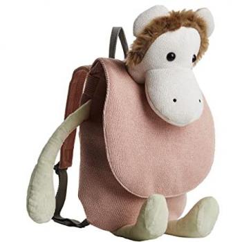 Mochila infantil de peluche algodón 100% modelo Mono color rosa y blanco 35x20x48cm
