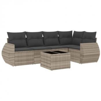 Garten-Sofagarnitur 6-tlg. Hellgrau Poly Rattan mit Kissen
