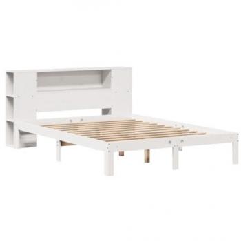 Vidaxl Bookcase Bed without Mattress White 135x190 cm Double Solid Wood Pine