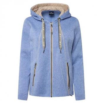 Damen Sweatjacke Strickfleece mit Kapuze und Zipptaschen, blau, Größe L
