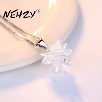 Collar con colgante de cristal tridimensional en plata S925 para mujer, 45CM