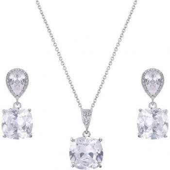 WEIMANJINGDIAN Sparkling Cushion Cut Cubic Zirconia Bridal Pendant and Earrings Set