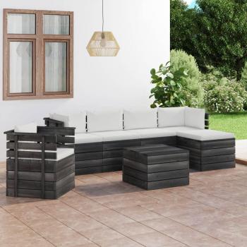 Salon de jardin 7 pcs palettes avec coussins en bois de pin massif