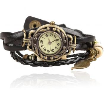 Pulsera de Cuarzo para Mujer con Diseño Vintage y Banda de Cuero XRQ88