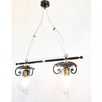 Lampadario a sospensione 2 luci linea goccia in ferro e vetro