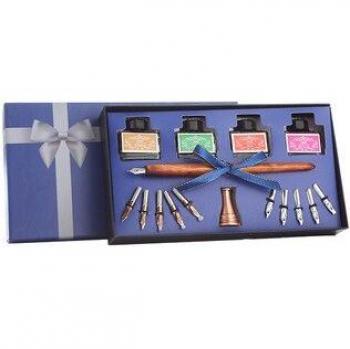 Wooden Calligraphy Pen with Color Ink Set