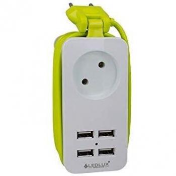 Ciabatta Elettrica 4 Porte USB 5V 2,4A Fast Charge 1 Posto 2P 10A Cavo 1,5 Metri Bianco