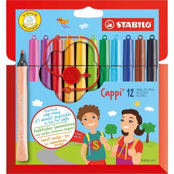 STABILO Cappi Filzstift Fasermaler mit Kappenring 12er Pack in 12 Farben