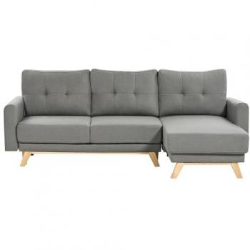 Canapé d’angle Siro (gauche) – 3 sièges, tissu gris, dossier ergonomique