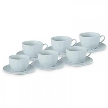 Karaca Seashell 12-teiliges Porzellan Teetassen-Set für 6 Personen, Blau, 200 ml