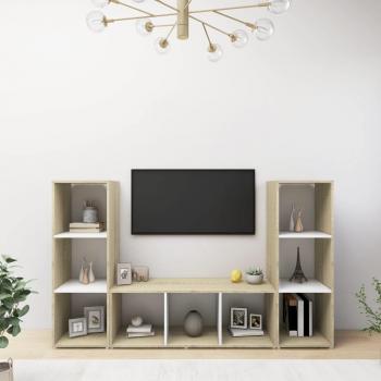 Familien-TV‑Regal – 3 Stück, Holzwerkstoff, Sonoma‑Eiche (Weiß)