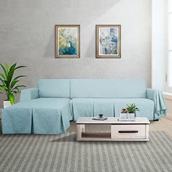 MAXIJIN L Shape Sofa Covers 2 Piece Corner Sofa Cover for Sectional Couch Linen Sofa Slipcover with Ruffles, Reversible Furniture Protector for Dogs (2 Seat and Right Chaise, Gray)