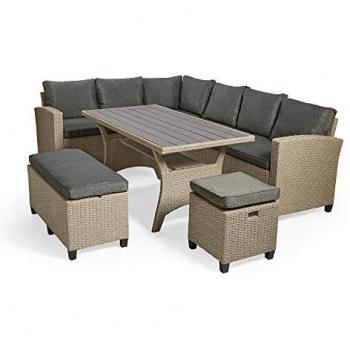 9 Seater Outdoor Dining Sofa Set with Table and Stools