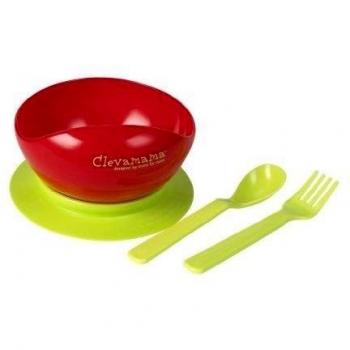 Tazón infantil Clevamama con ventosa y set de cubiertos