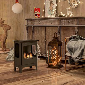 HOMCOM Free-Standing Bioethanol Fireplace, 1.2 L Tank, Flame Snuffer, Black Finish