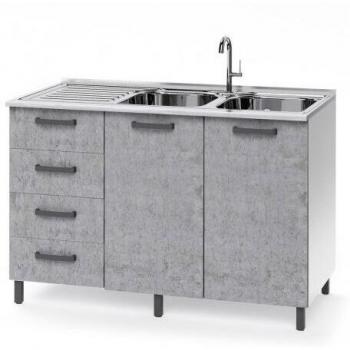 Base Lavello Cucina 120x50xH85 (Legno Bianco, Frassino, Cemento) – Antartide