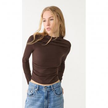 Stradivarius Raffungshirt Langarm Braun XL
