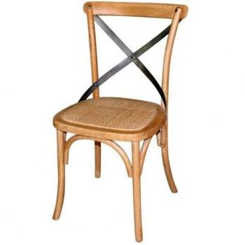 2-Pack Natural Wood Chairs with Metal Cross Back
