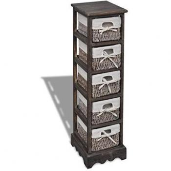 Mueble Estantería con 5 Cestas Tejidas de Madera Marrón