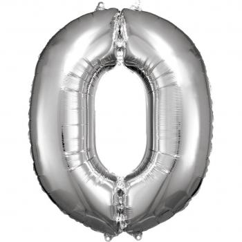 Silberner Folienballon Zahl 0 von Amscan