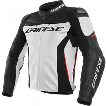 Dainese Racer 3 Premium Lederjacke – Rot/Weiß/Schwarz, Größe 58