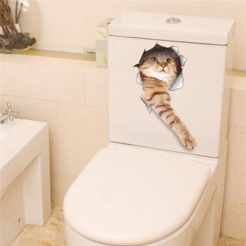 Autocollants muraux pour toilettes dessin animé chaton