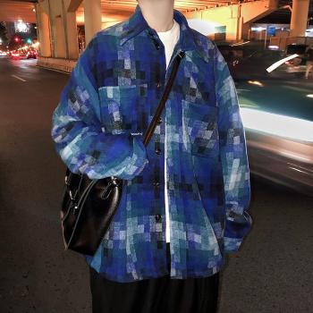 LAPPSTER Men's Long Sleeve ColorBlock Plaid Shirt