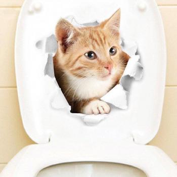 4pc Removable 3D Cat Dog Toilet Wall Stickers