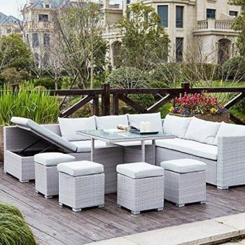 Salotto da giardino 10 posti Concept-usine resina intrecciata grigio fidji