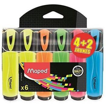 MAPED Lot de 4 Surligneurs Classiques + 2 Couleurs Assorties