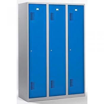 Armoire de vestiaire QUIPO 1200 mm 3 compartiments serrure cylindre gris clair bleu clair