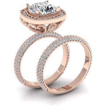 Compromiso Nupcial FDLK: Sortija de Oro Rosa y Diamantes Imitación