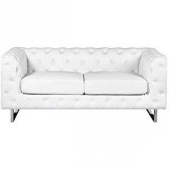 White Faux Leather Chesterfield 2-Seater with Tuxedo Arms