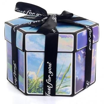 Boîte Cadeau à Exploser Hexagonale DIY Album Photo Mariage Saint-Valentin Noël Ciel Bleu