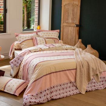 Parure letto matrimoniale INOUK cotone rosa/beige 140x200 cm e federe 65x65 cm