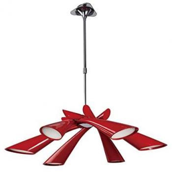 Convertible Pop Pendant/Semi Flush Ceiling Light 6 E27 Bulbs, Gloss Red/White Acrylic/Polished Chrome