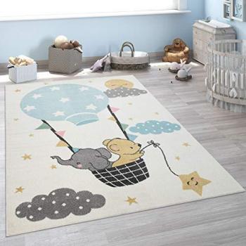 Tappeto Giocoso per Bambini, Elefante e Orso, 120x160 cm, Beige