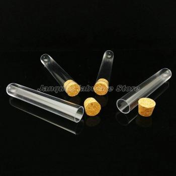 Set of 5 Transparent Plastic Test Tubes with Cork Caps